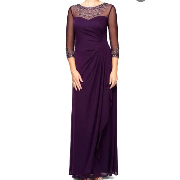 Alex Evenings | Dresses | Womens Formal Dress Size 4 16 Alex Evenings  Purple Long Sleeve Maxi Evening | Poshmark